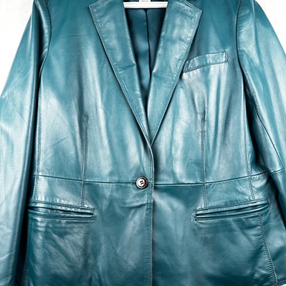 Jones New York Leather Jacket Women’s Beautiful Turquoise Color size US 12 - Picture 3 of 15